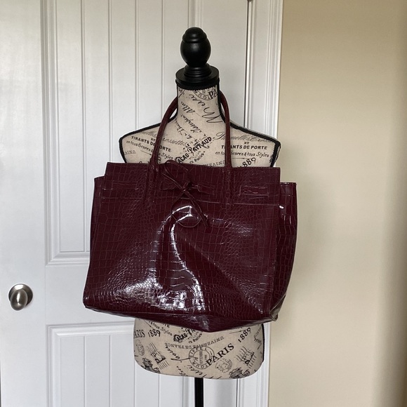 Jessica Simpson Handbags - Jessica Simpson Dark Red Faux Snake Skin Tote